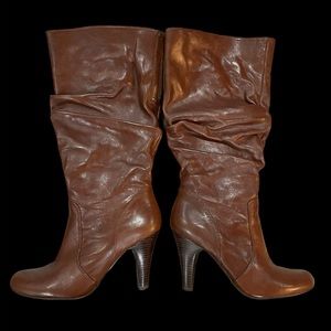 Leather shiny Rust Heeled Dress Boots